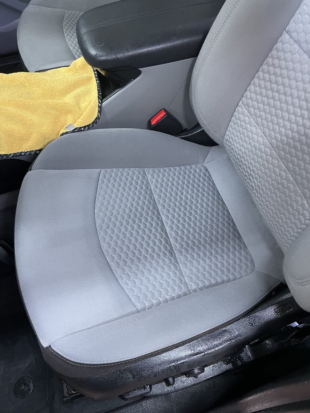 Cloth car seat after professional stain removal and fabric cleaning
